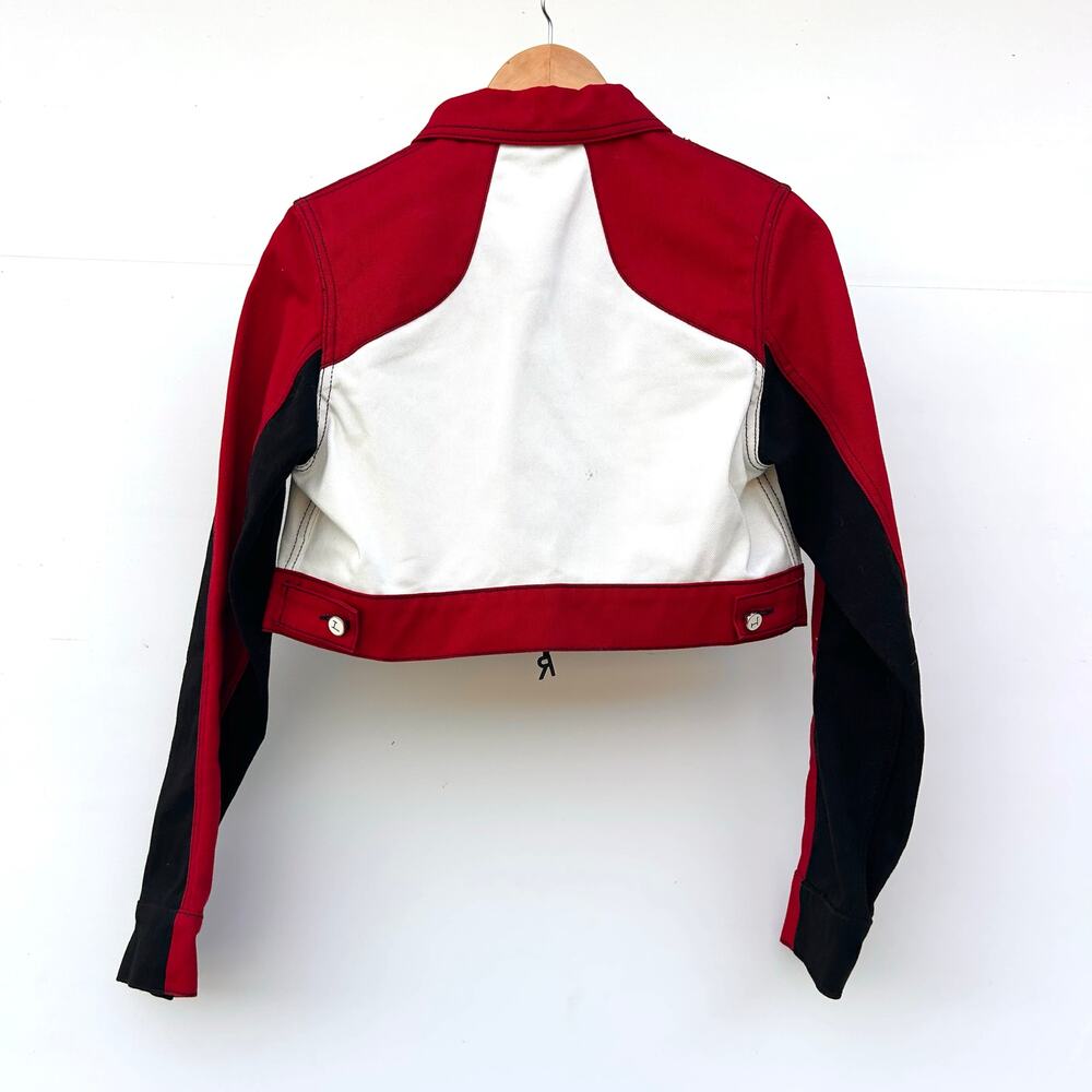 Kirin Peggy Gou Cropped Moto Jacket Red Y2K Rave Streetwear XS Denim Racing - Picture 8 of 12